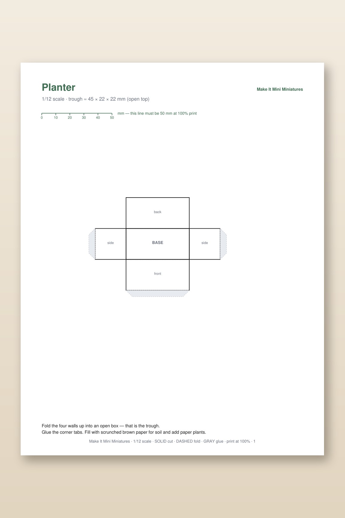 Dollhouse Planter Template 1:12 Scale