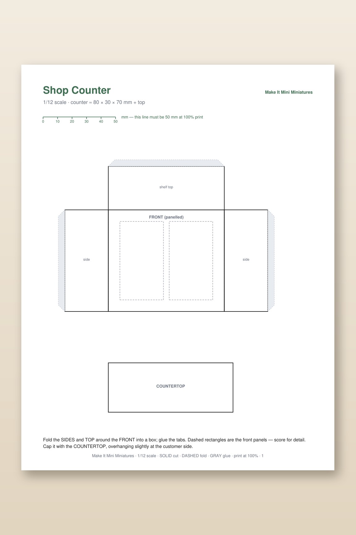 Dollhouse Shop Counter Template 1:12 Scale