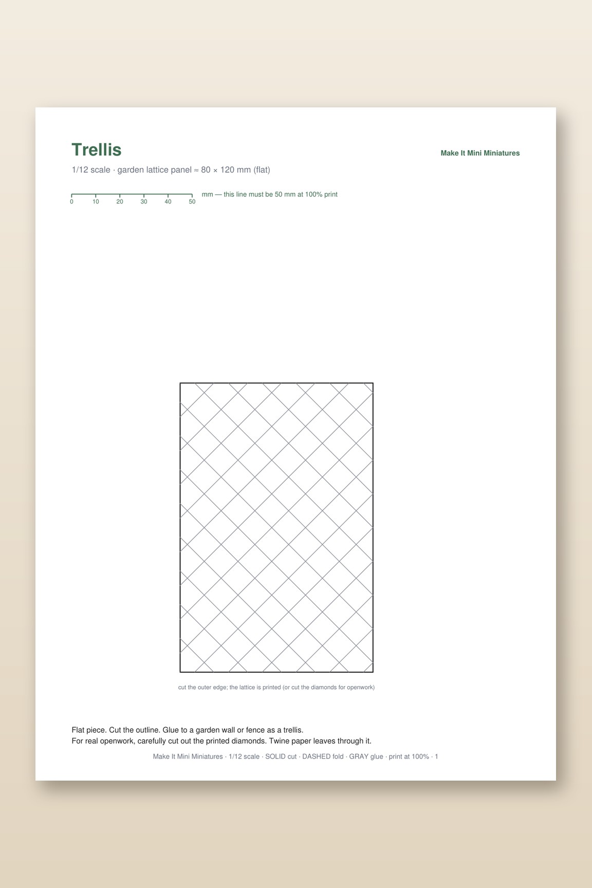 Dollhouse Garden Trellis Template 1:12 Scale