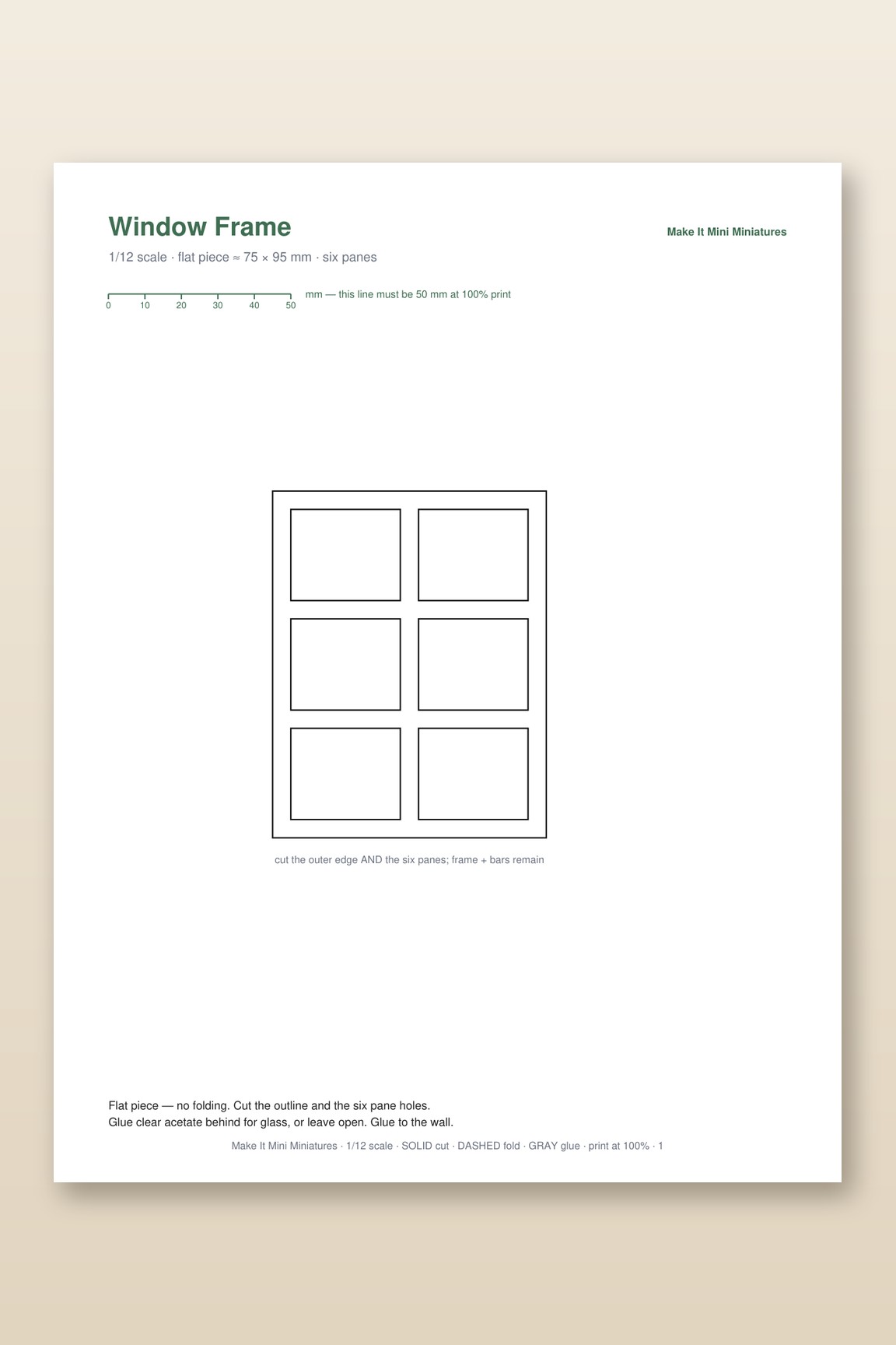 Dollhouse Window Frame Template 1:12 Scale