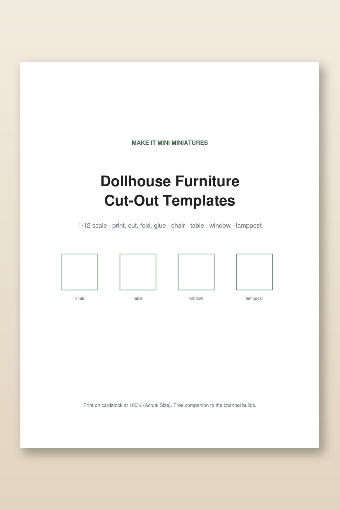 Dollhouse Furniture Starter Templates 1:12 Scale