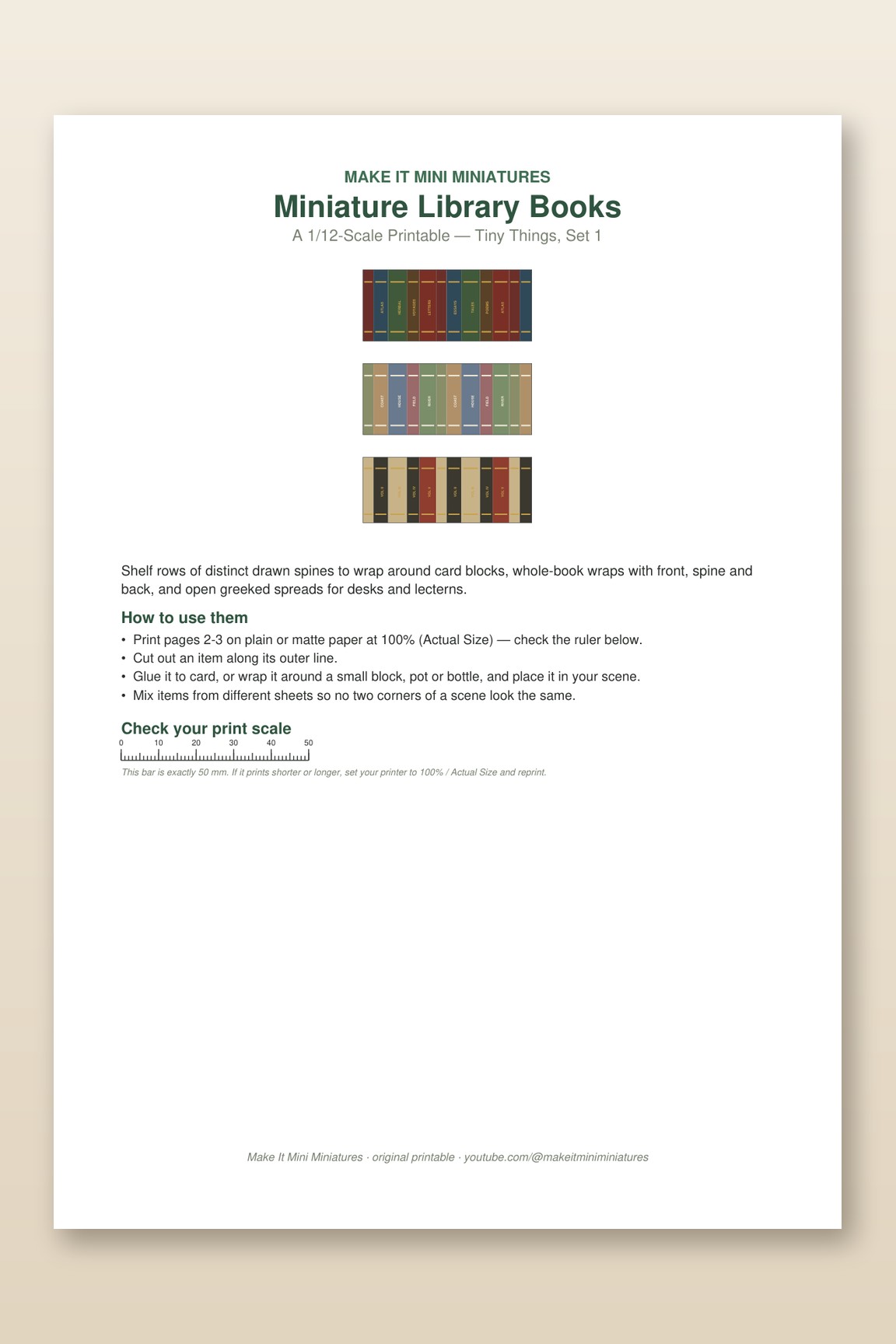 Miniature Library Books Printable 1:12 Scale