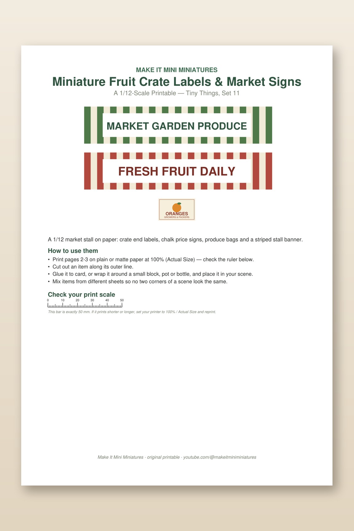 Miniature Fruit Crate Labels & Market Signs Printable 1:12 Scale