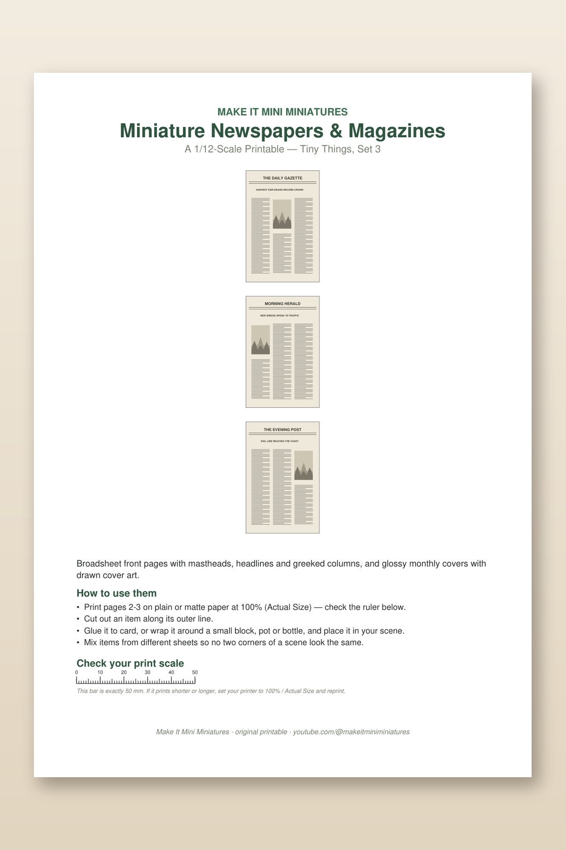 Miniature Newspapers & Magazines Printable 1:12 Scale