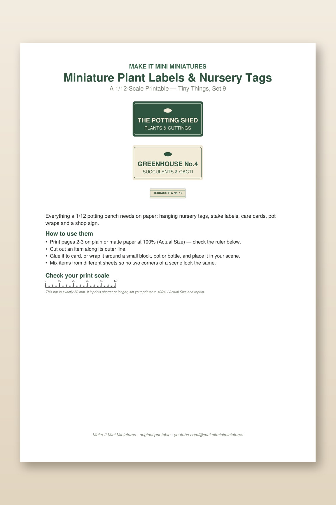 Miniature Plant Labels & Nursery Tags Printable 1:12 Scale