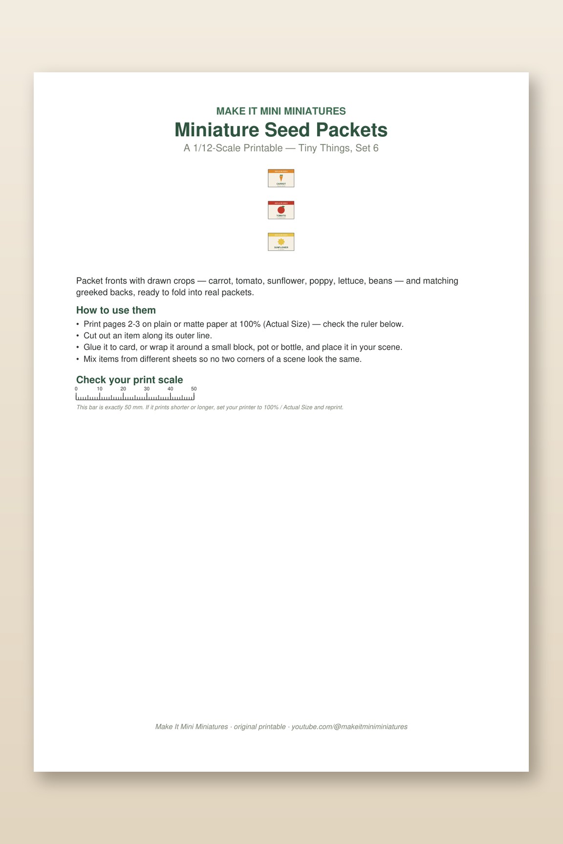 Miniature Seed Packets Printable 1:12 Scale