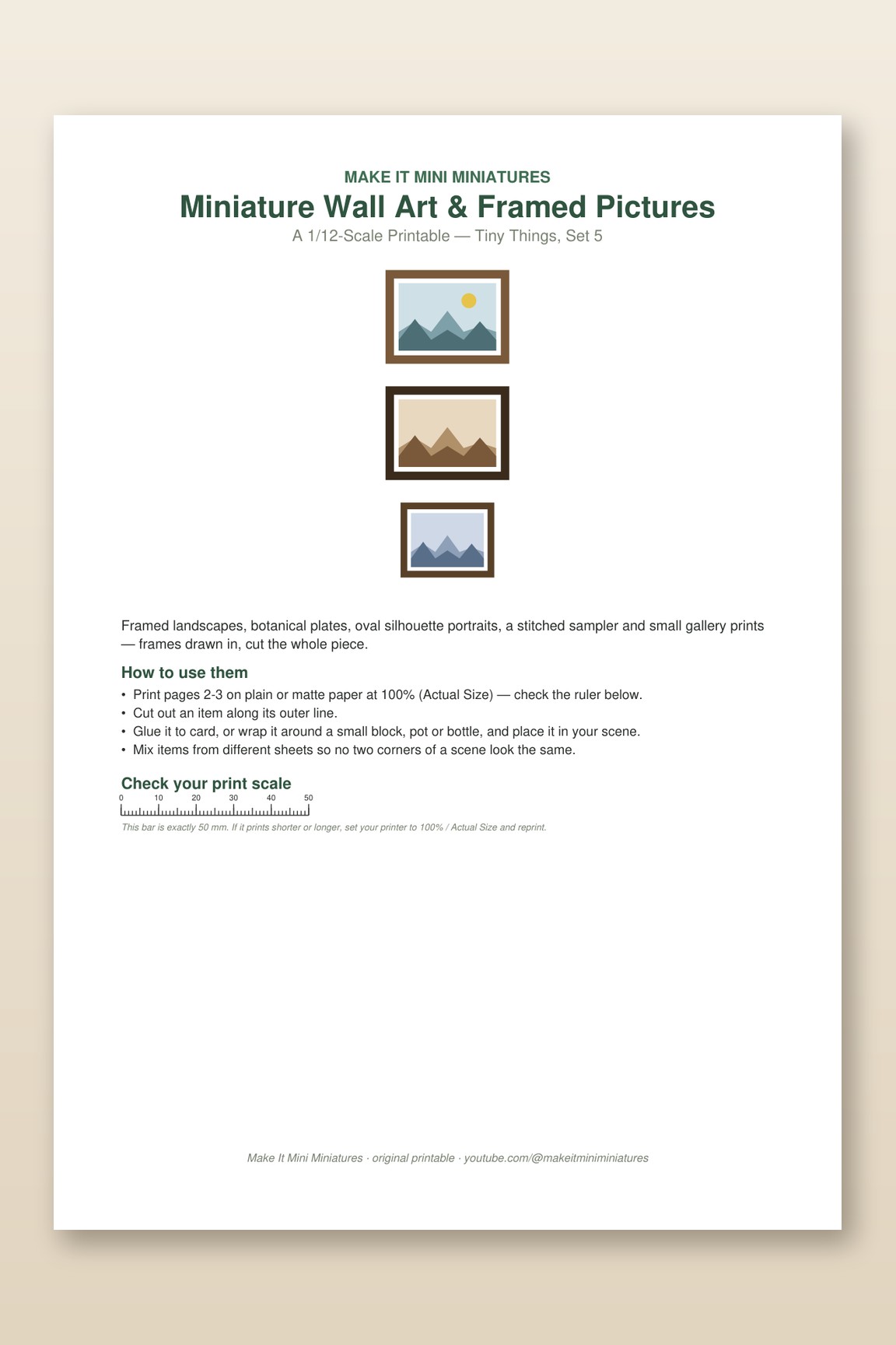 Miniature Wall Art & Framed Pictures Printable 1:12 Scale