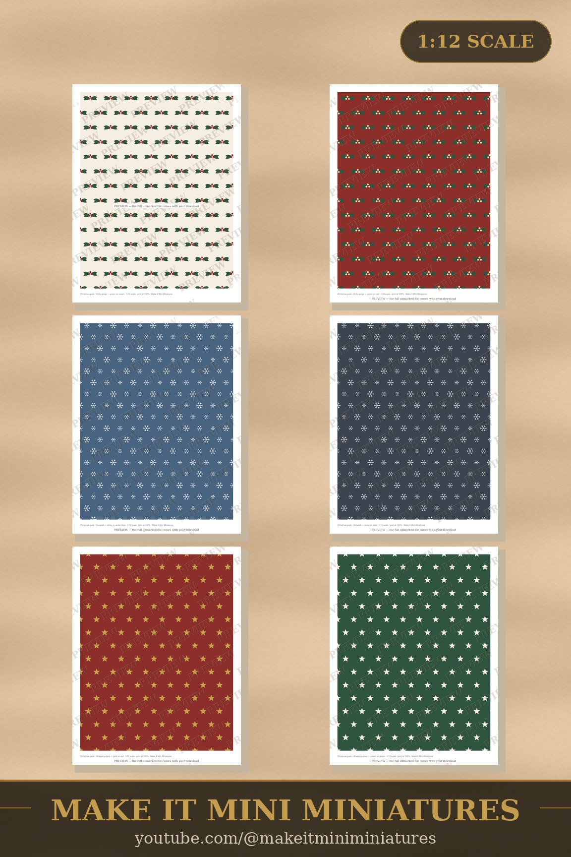 Dollhouse Christmas Wallpaper & Flooring Printable 1:12 Scale